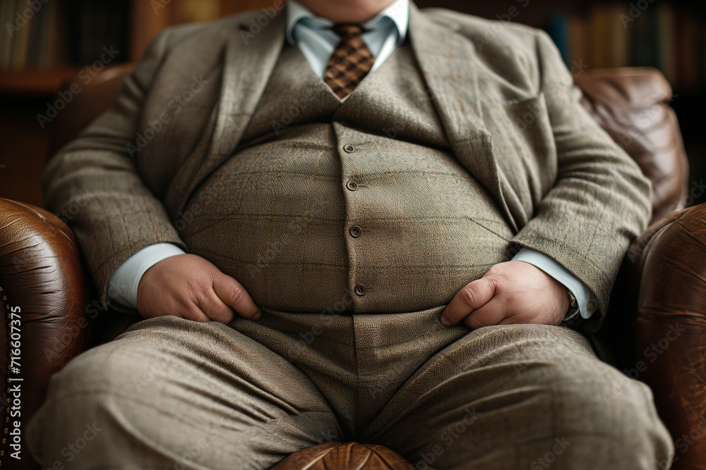 Man in Tweed Suit Sitting in Leather Armchair Man in Tweed Suit Sitting in Leather Armchair