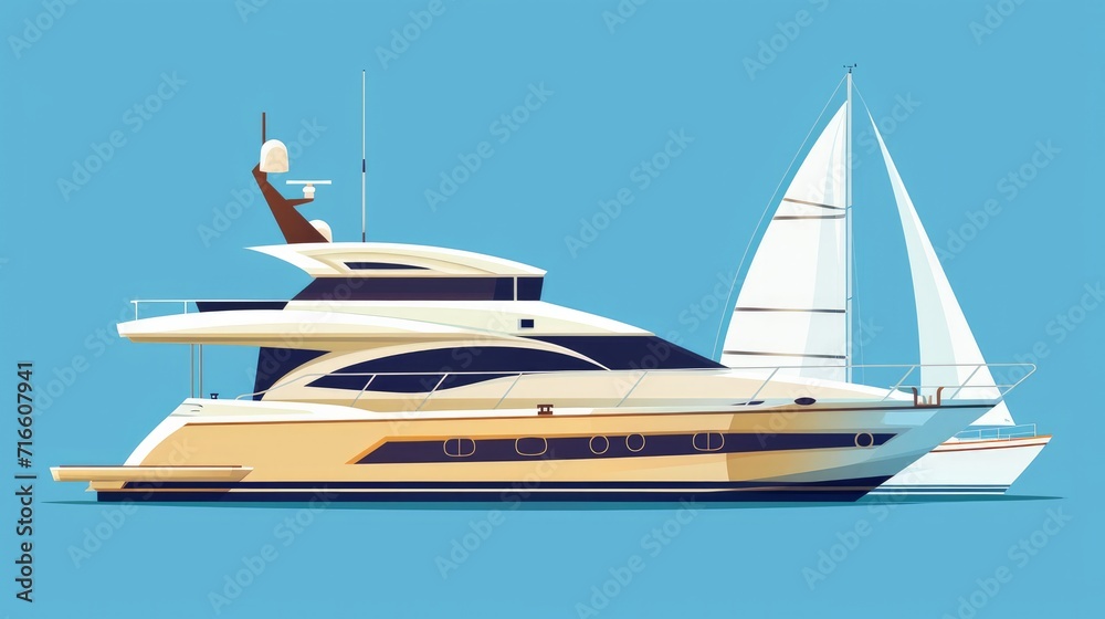 Motor boat and sail boat side view set vector icon. Ship, pleasure boat, speed boat, vessel, cruise ship, luxury yacht Motor boat and sail boat side view set vector icon. Ship, pleasure boat, speed boat, vessel, cruise ship, luxury yacht