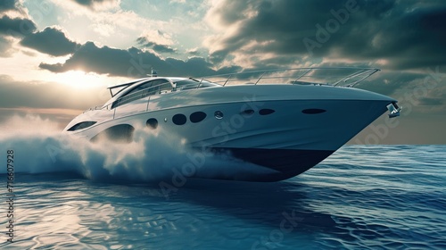 modern super stylish fast yacht speeding on the sea