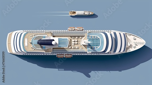 Realistic cruise ship layout. Luxury tourist transport vessel. Passenger ship Voyage, marine designation. Sea holidays, Yacht, transport design. Vector illustration © Orxan