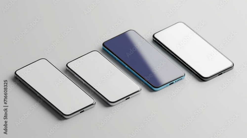 Realistic smartphone mockup. Device UI/UX mockup for presentation template. . Cellphone frame with blank display isolated templates, phone different angles views. 3d isometric illustration cell phone Realistic smartphone mockup. Device UI/UX mockup for presentation template. . Cellphone frame with blank display isolated templates, phone different angles views. 3d isometric illustration cell phone