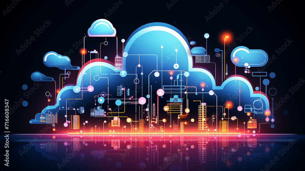 the concept of cloud data storage, new cloud technologies, abstract cyber internet - obrazy, fototapety, plakaty 