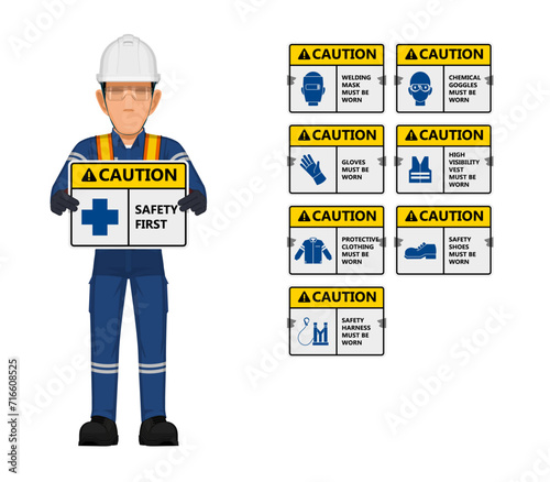 Set of industrial sign with worker