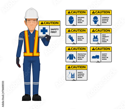 Set of industrial sign with worker
