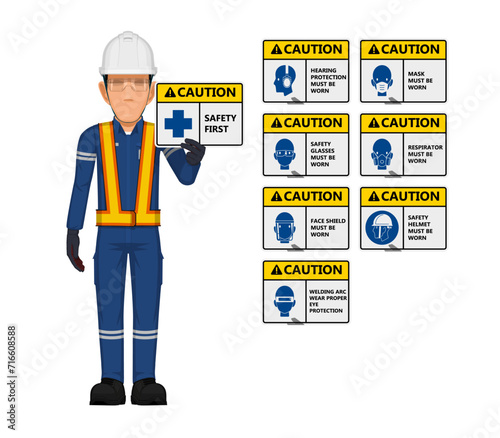 Set of industrial sign with worker
