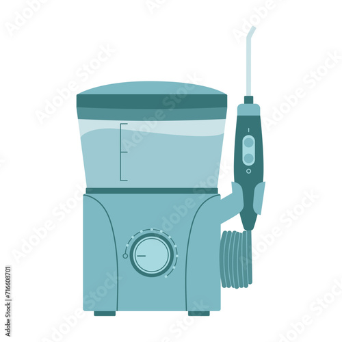 Oral irrigator. Cartoon dental water flosser. Flat vector illustration isolated on white background