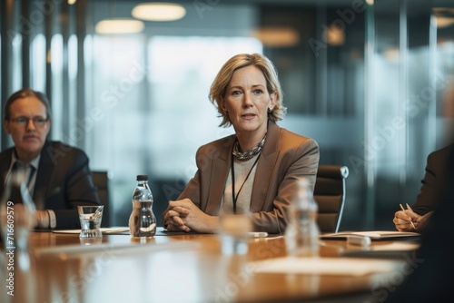 A modern meeting hall led by a business woman