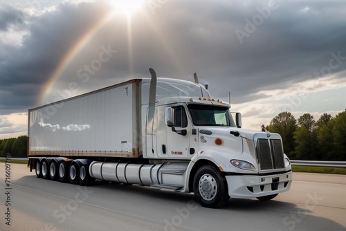 Sunshine Rainbow White Truck. Generated AI