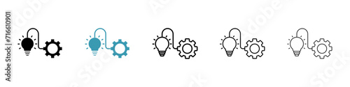 Implementation Vector Icon Set. Business execute technology with bulb and cogwheel gear vector symbol for Ui Designs.
