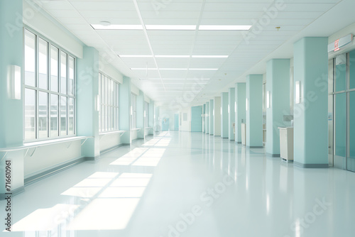 architecture interior - medical hospital corridor with hospital floor plan and door, in the style of romantic soft focus  © LiezDesign
