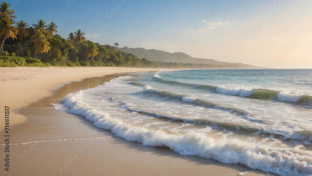 Capture the serenity of gentle waves lapping against a secluded beach. ai generative