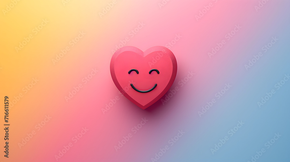 Smile happy laugh heart emoji emoticon with colorful vibrant abstract background, love concept - obrazy, fototapety, plakaty 