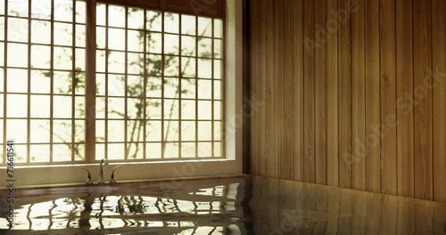Wooden onsen Japan bathroom modern Onsen minimal style .3D rendering photo