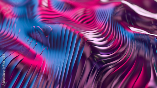 3D Looped Abstract Holographic Background. Wavy Surface With Ripples.trendy Vibrant. Copy paste area for texture