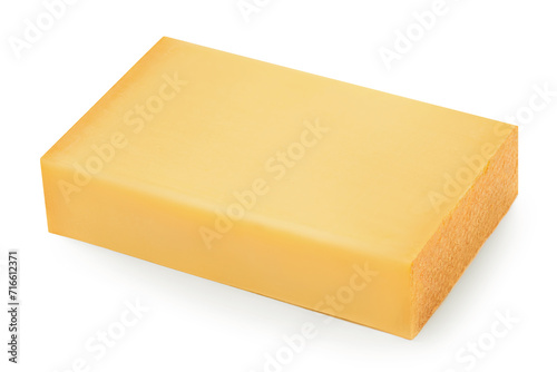 Piece of cheese isolated on white background. Comte cheese close up. High resolution image.