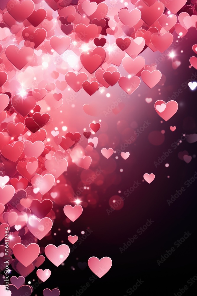 Whimsical Pink Hearts Cascade: Glossy Flow on Soft Gradient Background - Valentine's Day Concept
