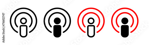 Podcast Line Icon . Microphone and audience icon in black and white color. photo