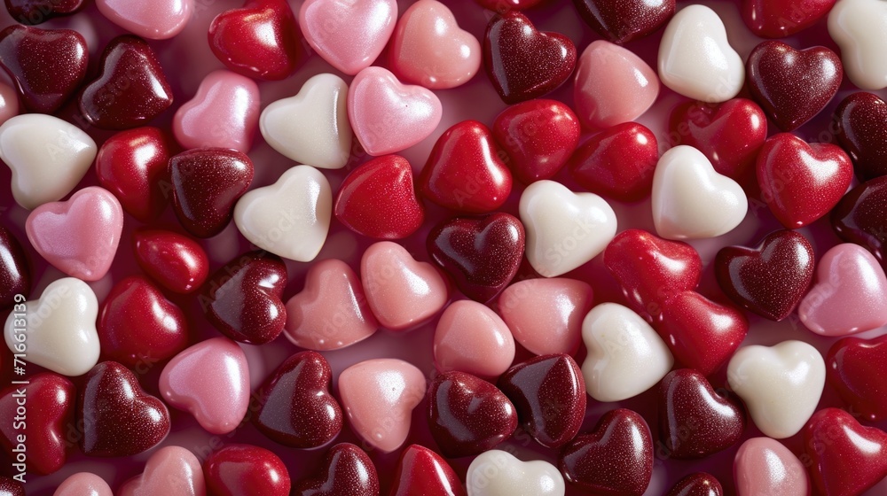 Lively Candy Heart Mosaic: Full Frame of Red, White, and Pink Hearts - Valentine's Day Concept Lively Candy Heart Mosaic: Full Frame of Red, White, and Pink Hearts - Valentine's Day Concept
