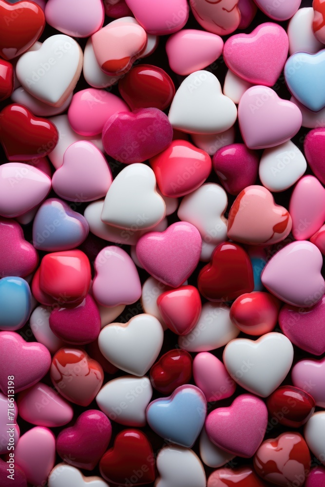 Lively Candy Heart Mosaic: Full Frame of Red, White, and Pink Hearts - Valentine's Day Concept Lively Candy Heart Mosaic: Full Frame of Red, White, and Pink Hearts - Valentine's Day Concept