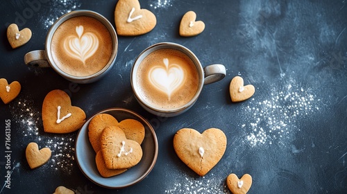 cup of coffee with cookies for valentines 