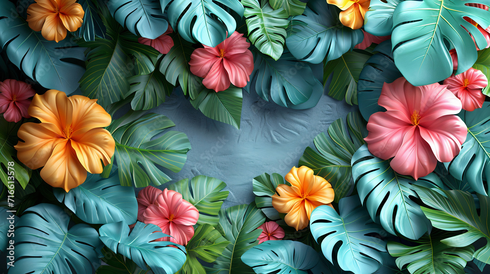 Tropical leaves illustration background. Background wallpaper. Generative AI