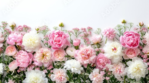 Floral Elegance on White: Pink Peonies Arch with Open Space for Text - Valentine's Day Concept