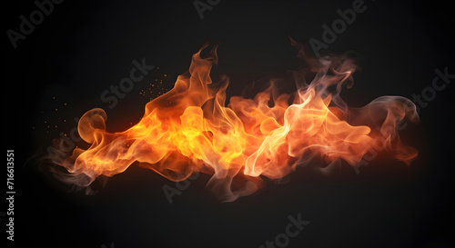 Abstract fire particles, the orange mist, or smog move on a black background. Smoke overlay, flame effect. Beautiful swirling design for horizontal wallpaper or web banner.  © Bochana