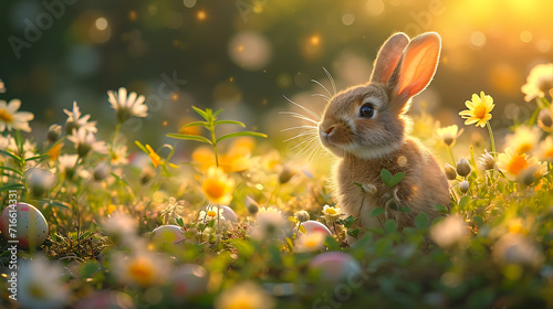 cute easter bunny with easter eggs