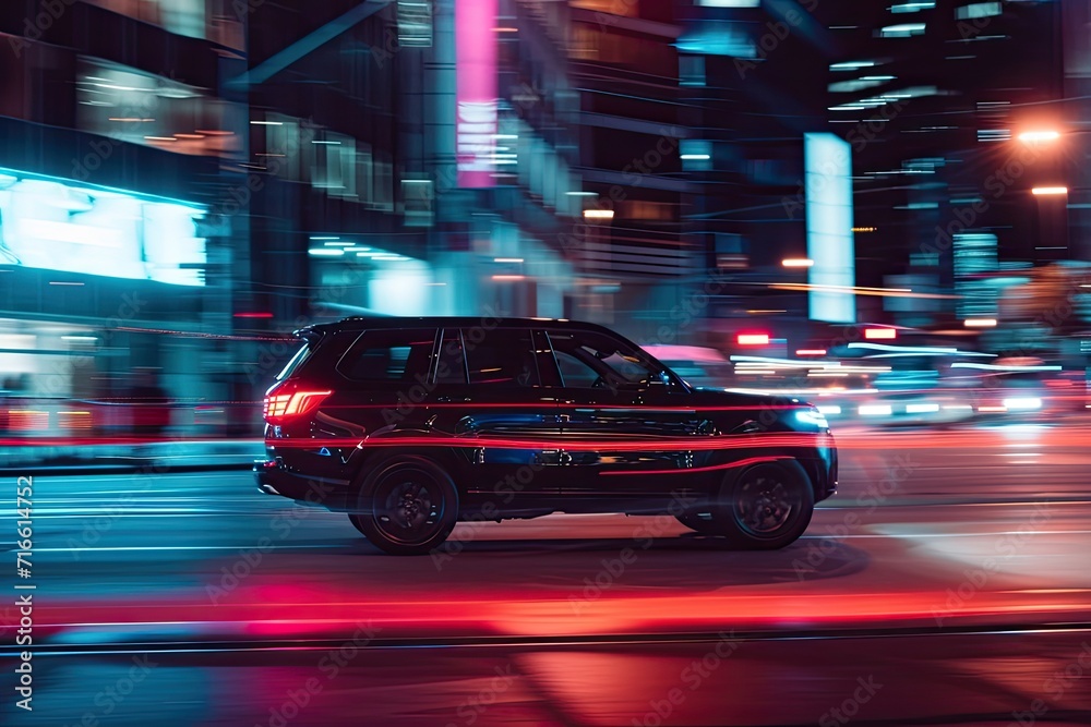 A high-speed SUV rushes through the night streets