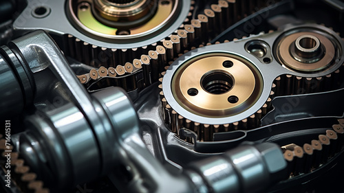 gears replacement of the timing belt in the engine, abstract background texture of the mechanism of the car engine fictional graphics