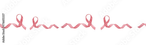 Watercolour illustration of waving ribbon border. Hand drawn watercolor border on white backdrop, isolated border for design.World cancer day.