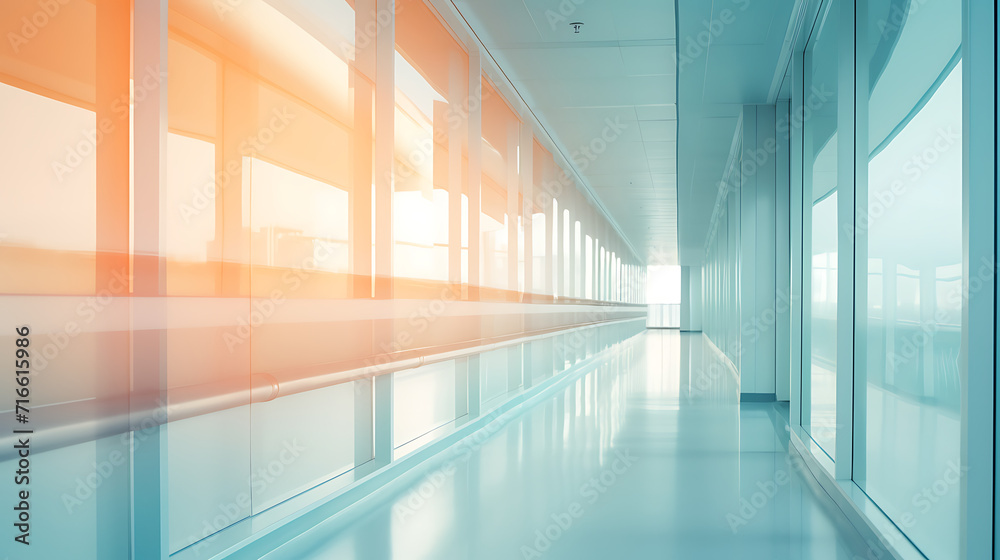 hospital corridor with light shining through glass, in the style of soft pastel colors, medical themes. hospital corridor with light shining through glass, in the style of soft pastel colors, medical themes.