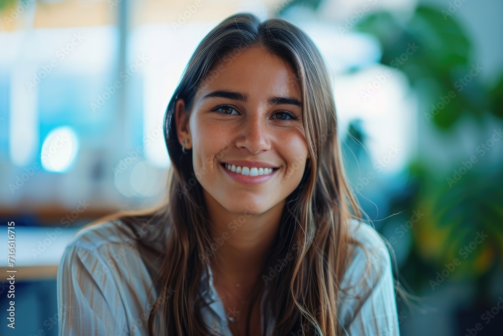 Joyful beautiful woman in the office Joyful beautiful woman in the office