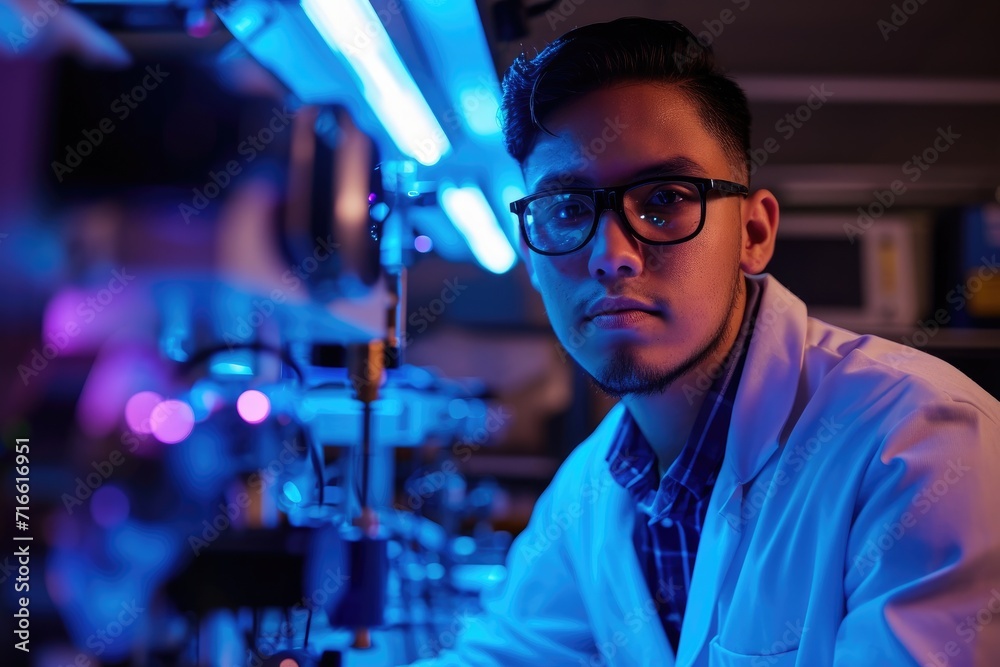 A young man works as a scientist in a technological research institution A young man works as a scientist in a technological research institution