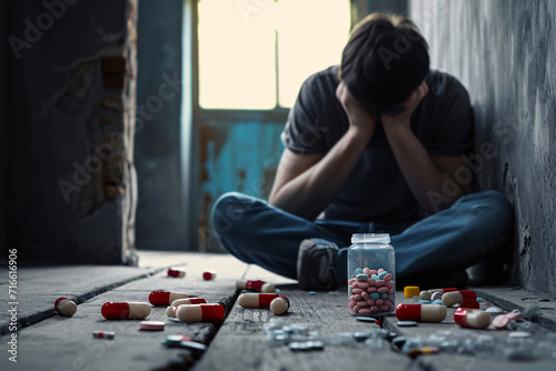 Opioid crisis concept, pills, addiction, and substance abuse 
