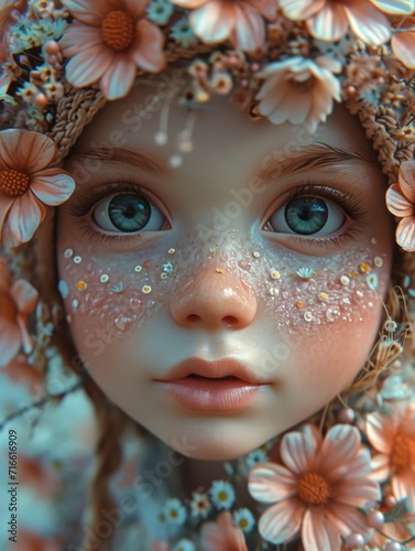 A delicate flower adorns the porcelain doll, transforming it from mere toy to a work of art