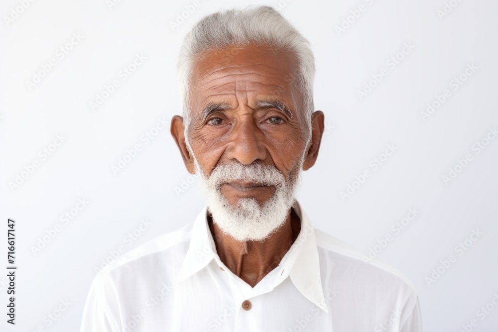 Portrait of a glad indian elderly 100 years old man donning a trendy cropped top against a white background. AI Generation Portrait of a glad indian elderly 100 years old man donning a trendy cropped top against a white background. AI Generation