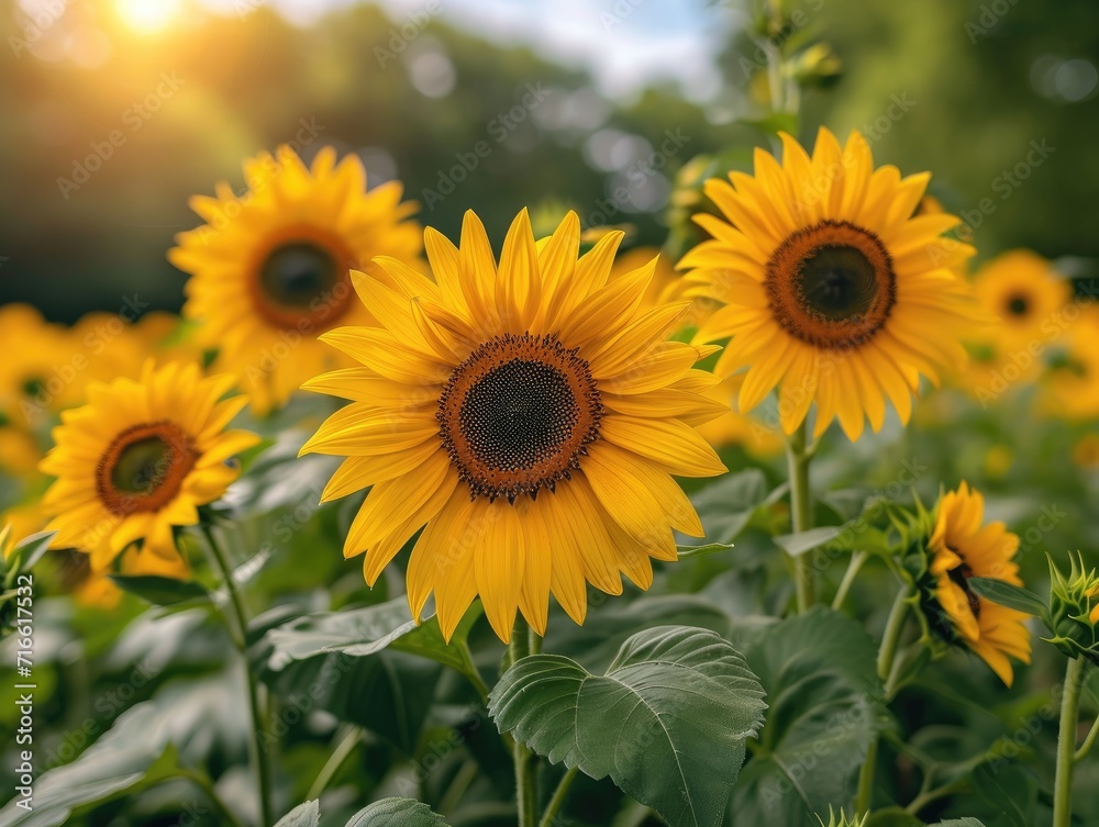 Vibrant sunflowers sway in the summer breeze, their golden petals reaching towards the endless blue sky, bursting with life and potential Vibrant sunflowers sway in the summer breeze, their golden petals reaching towards the endless blue sky, bursting with life and potential
