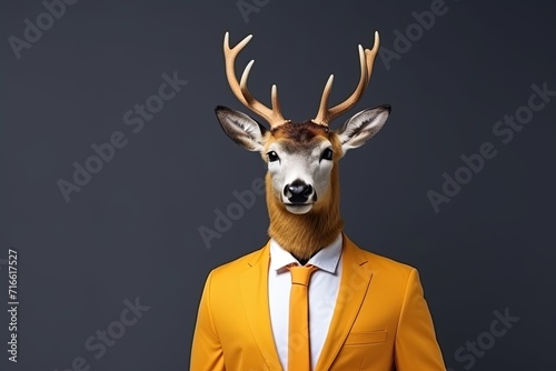 animal deer concept Anthromophic friendly rabbit wearing suite formal business suit pretending to work in coporate workplace studio shot on plain color wall