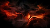 Abstract fire particles, the orange mist, or smog move on a black background. Smoke overlay, flame effect. Beautiful swirling design for horizontal wallpaper or web banner.