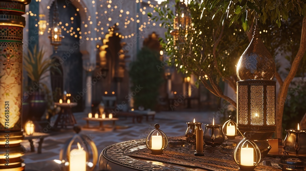 Fototapeta premium Arabian night in ramadan 8k realistic lightining