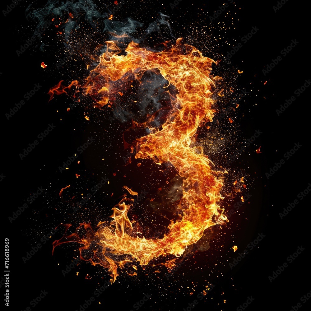 Number 3 with fire growing out Number 3 with fire growing out