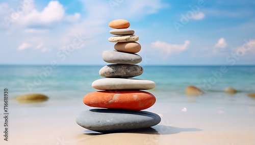stack of stones on the beach - balance pile 