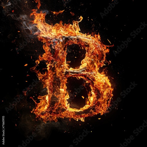 Capital letter B with fire growing out