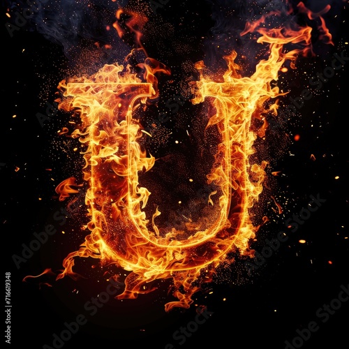 Capital letter U with fire growing out