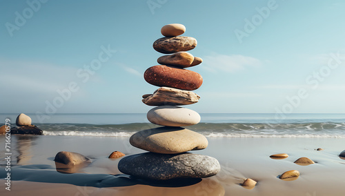 stack of stones on the beach - balance pile
