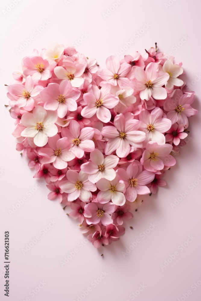 Gradient Heart of Flowers: Delicate Pink Blooms on Light Background - Valentine's Day Concept Gradient Heart of Flowers: Delicate Pink Blooms on Light Background - Valentine's Day Concept