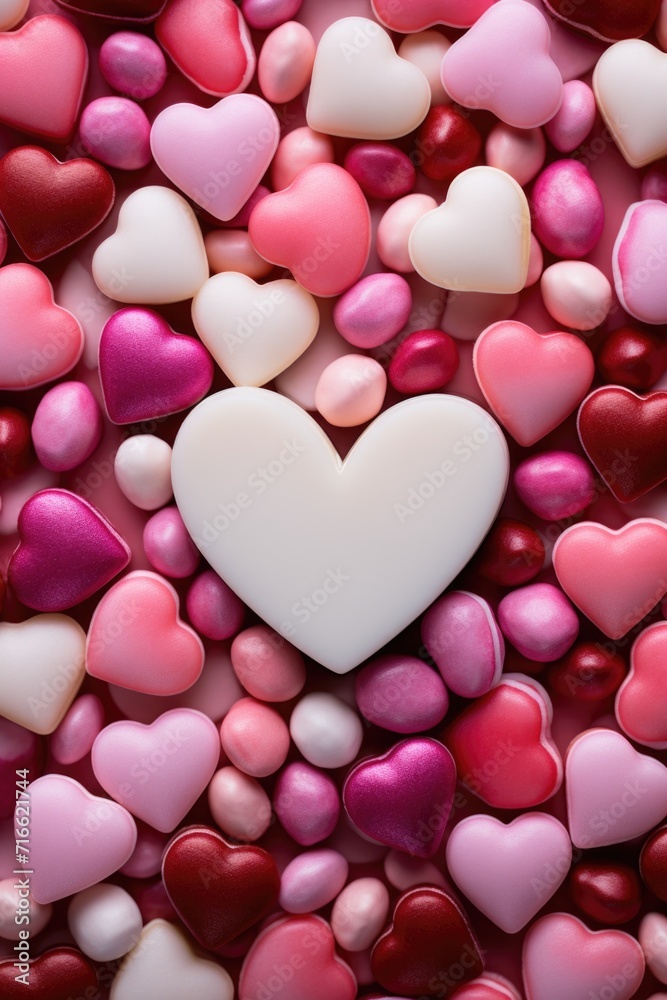 Colorful Sea of Heart Candies: Pink, White, and Red Array - Valentine's Day Concept