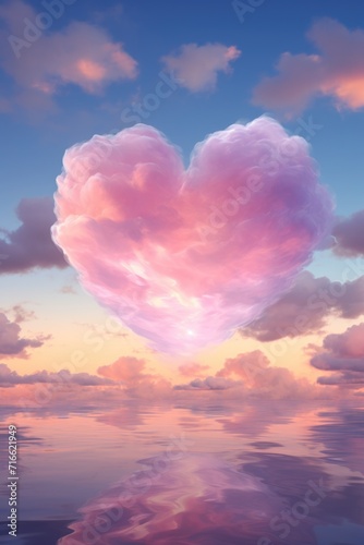 Ethereal Cloud Heart in Sunset Sky: Fluffy Pastel Formation Over Sea of Clouds - Valentine's Day Concept © Ivy