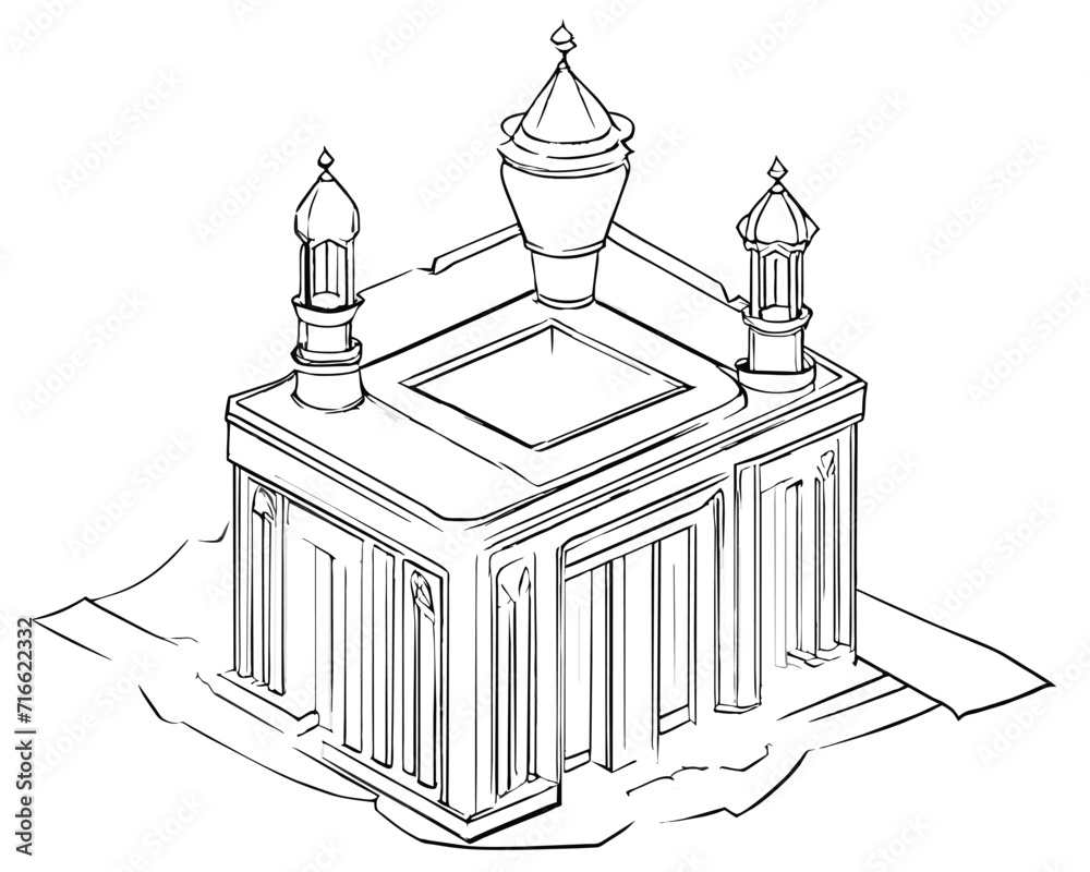 Fototapeta premium line style mosque illustration, design element for greeting card, poster, islamic banner. ai generative design